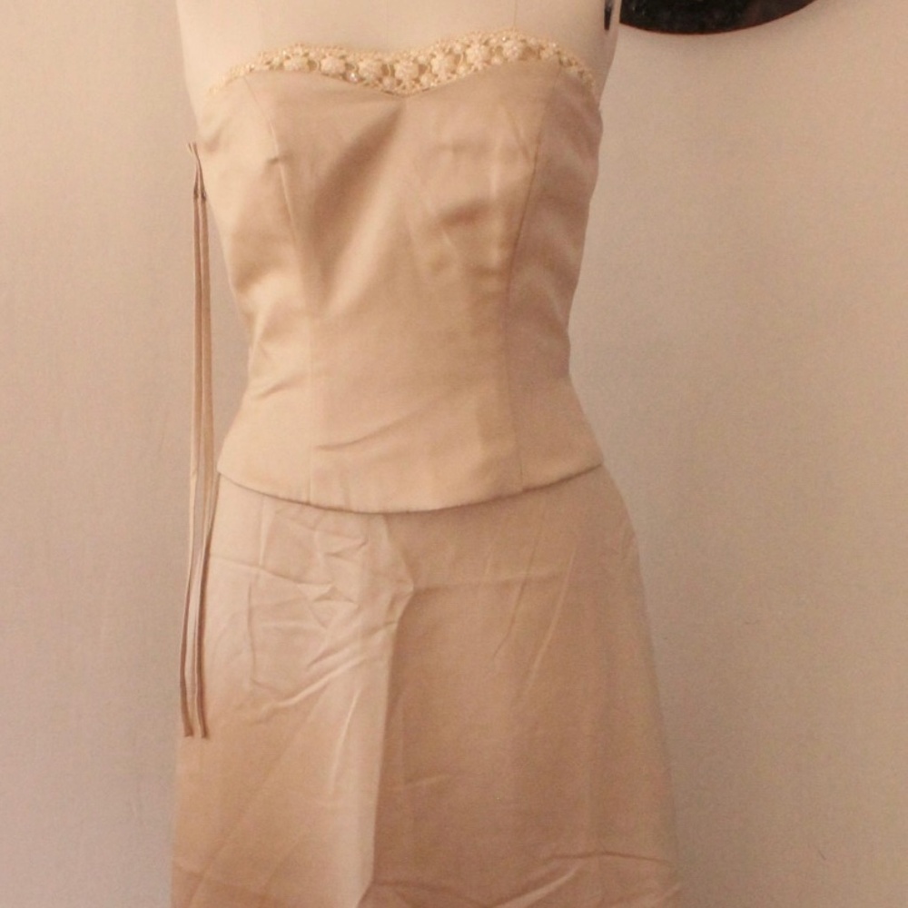1990's Beige Satin Tutto Bene Two Piece Prom Dress